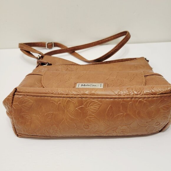MultiSac Brown Tan Zig Zag Crossbody Shoulder Bag Purse Floral - Picture 7 of 8
